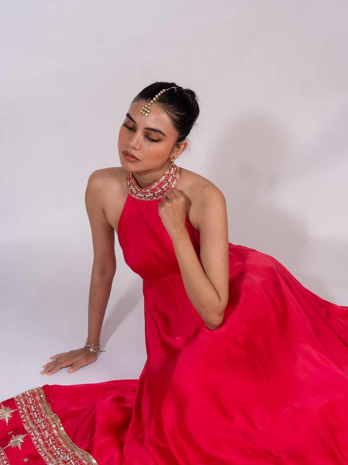 Raisa — rani pink halter-neck Anarkali