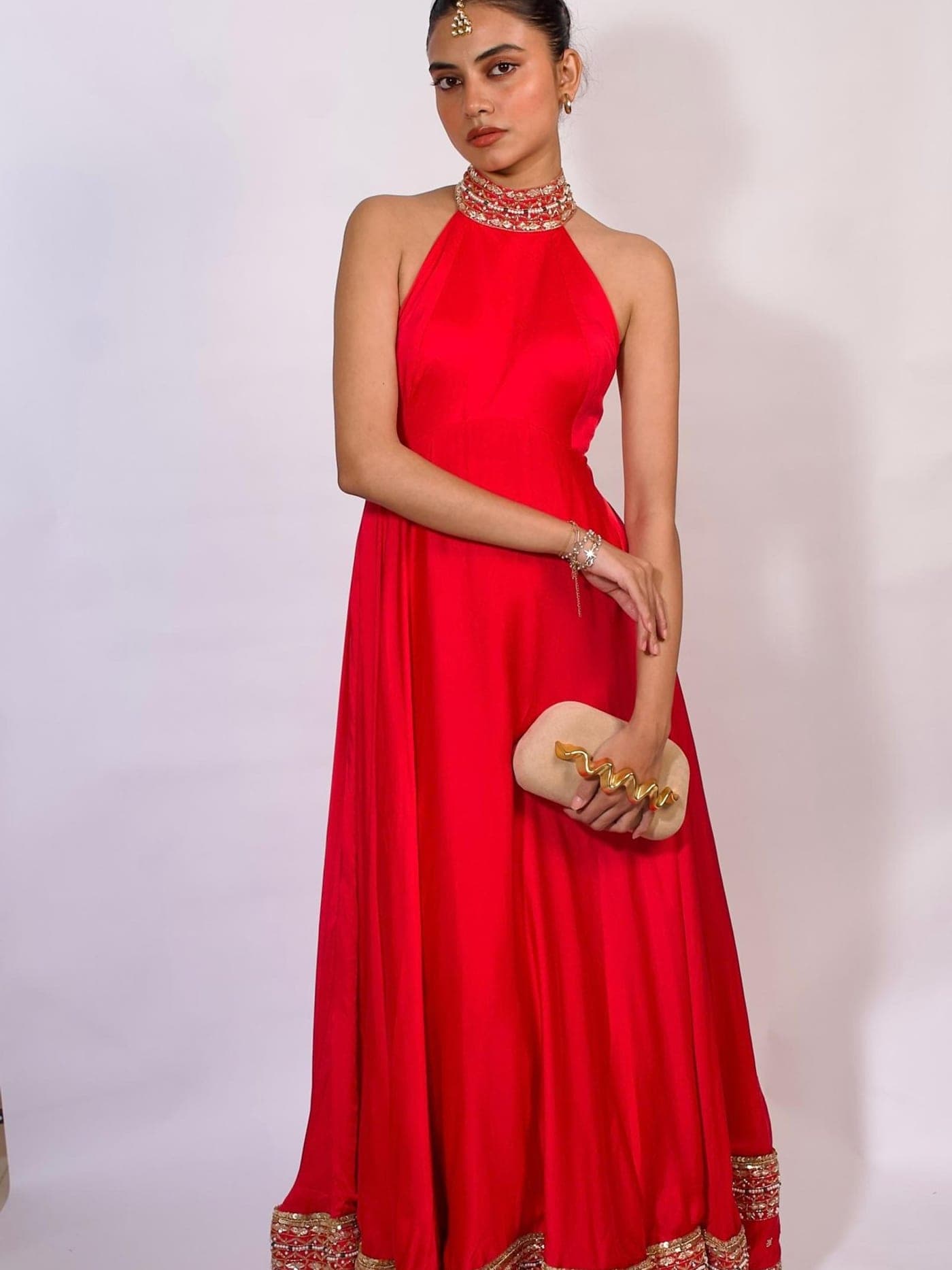 Raisa — rani pink halter-neck Anarkali, another view